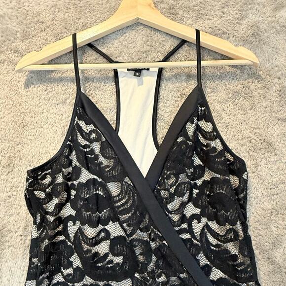 Express Black Lace Surplice Top Cami Blouse Faux Wrap Evening M Medium - Picture 3 of 9